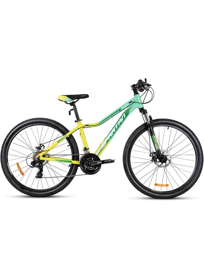 Spartan Moraine Bike | 27.5 Inch Wheel Size | 21 Speed Shimano Gears | Yellow Green Color  - Image 2