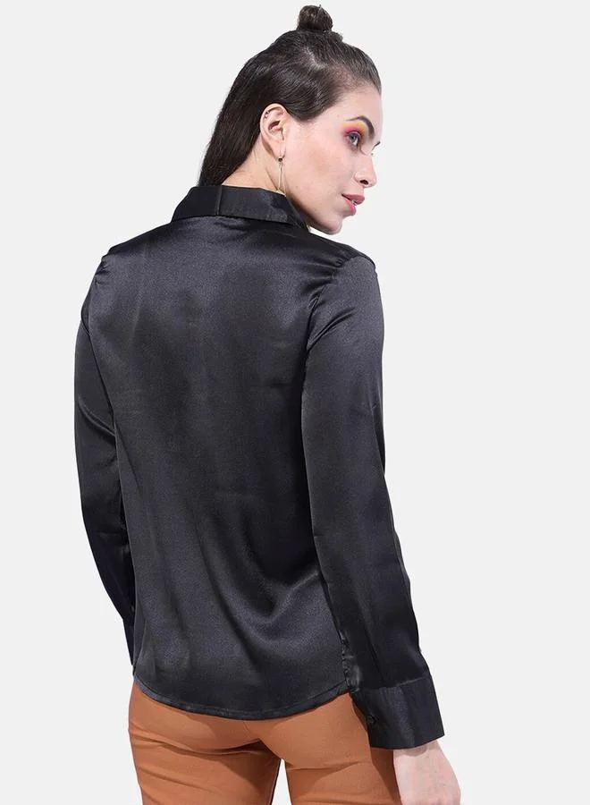 Freehand Freehand Women Black Satin Slim Fit Shirt