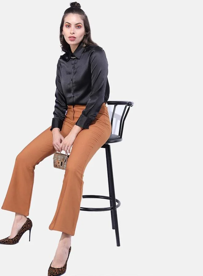 Freehand Freehand Women Black Satin Slim Fit Shirt