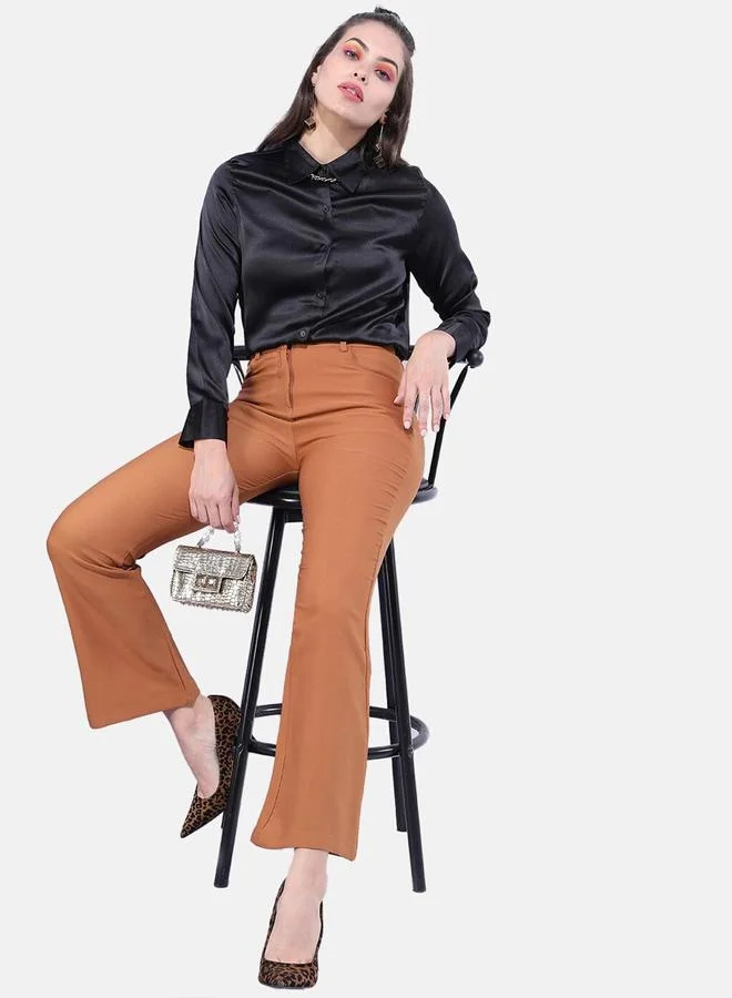 Freehand Freehand Women Black Satin Slim Fit Shirt