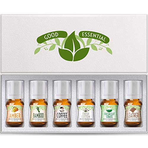 Good Essential Fragrance Oils Set of 6 Scented Oils from Amber Oil Coffee Oil Leather Oil Fresh Cotton Oil Fresh Cut Grass Oil Bamboo Oil Aromatherapy Perfume Soaps Candles Slime Lotions