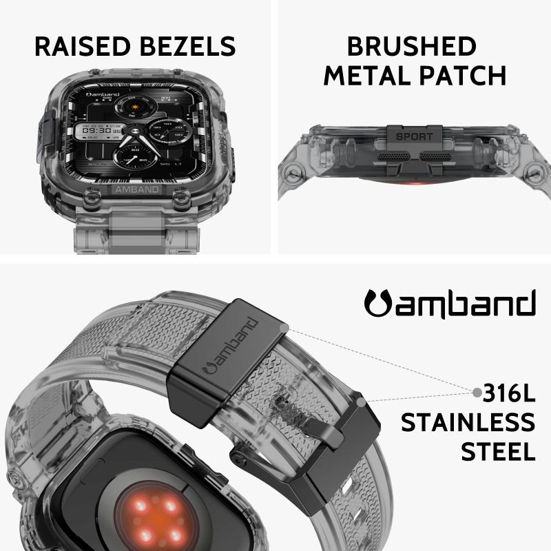 amBand Bands Case Compatible with Apple Watch Series 11/10 46mm, M1 Sport Rugged Heavy Duty Cover Tactical Strap Military Grade Protective Bumper Protector for iWatch 46 mm Men, Crystal Black - Image 2