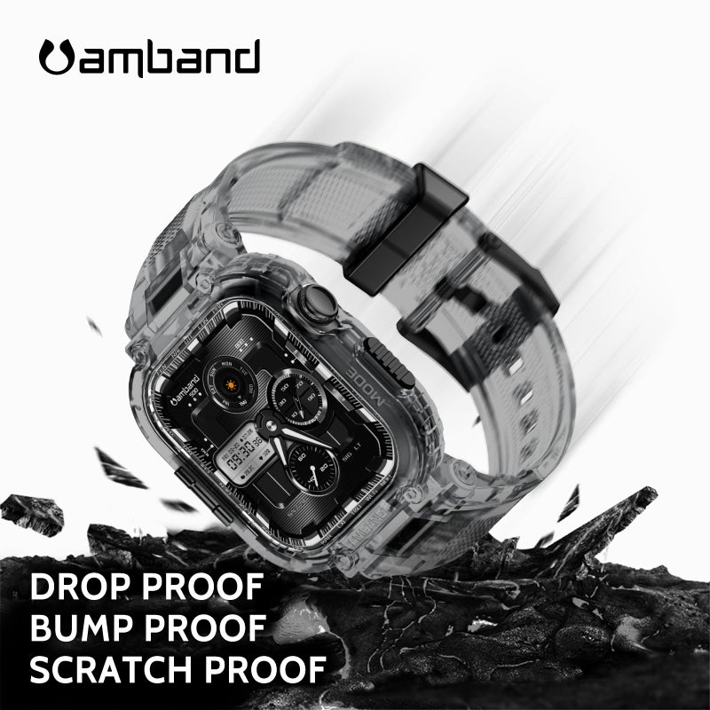 amBand Bands Case Compatible with Apple Watch Series 11/10 46mm, M1 Sport Rugged Heavy Duty Cover Tactical Strap Military Grade Protective Bumper Protector for iWatch 46 mm Men, Crystal Black - Image 3