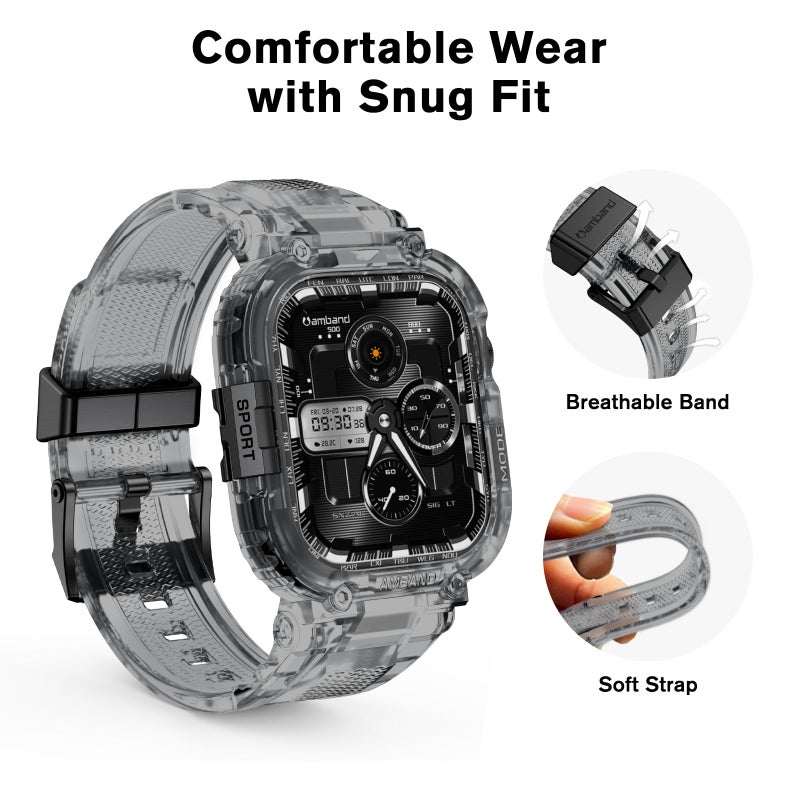 amBand Bands Case Compatible with Apple Watch Series 11/10 46mm, M1 Sport Rugged Heavy Duty Cover Tactical Strap Military Grade Protective Bumper Protector for iWatch 46 mm Men, Crystal Black - Image 4