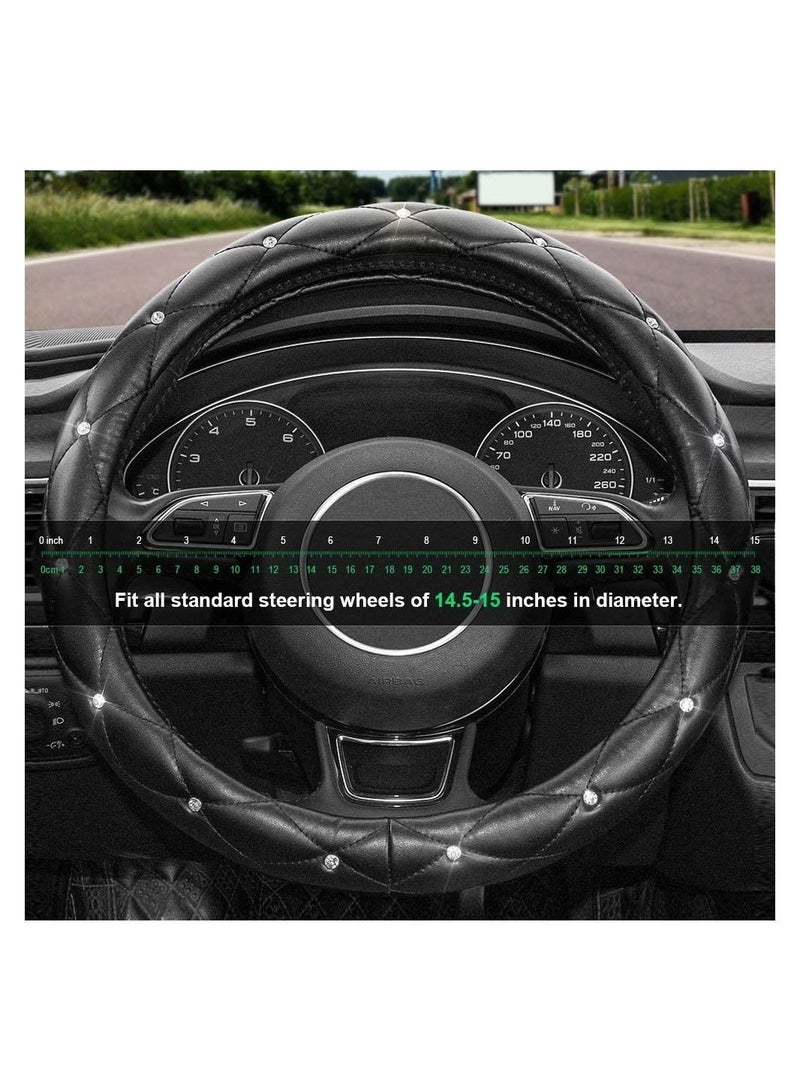 Diamond Bling Steering Wheel Cover for Women Anti-Slip Soft Leather 15 Inch with Sparkling Rhinestones - Image 2