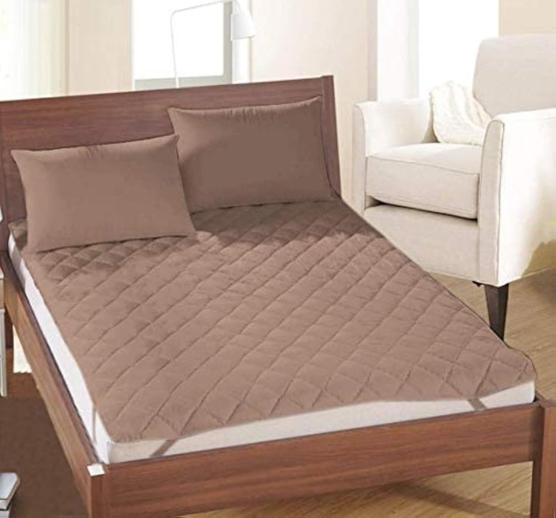 Homespun Quilted Triple Layered 100% Waterproof Single Bed Mattress Protector, Brown Color, 36x78 inches - Image 1