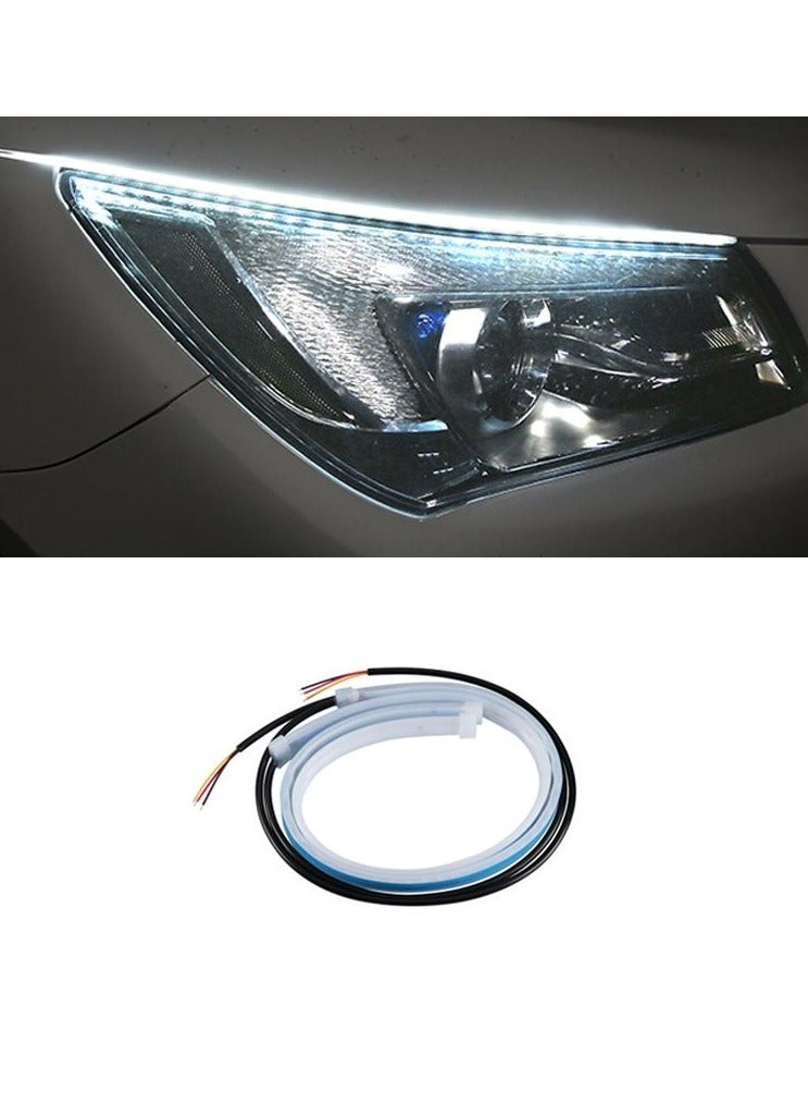 Extreme E Commerce Universal LED Streamer Daytime Running Light Strip with Sequential Turn Signal – Flexible Waterproof Silicone Car Headlight DRL Strip – White/Blue Driving Light & Amber Indicator (45cm) - Image 1