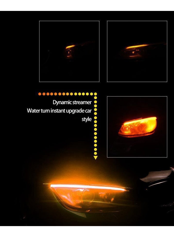 Extreme E Commerce Universal LED Streamer Daytime Running Light Strip with Sequential Turn Signal – Flexible Waterproof Silicone Car Headlight DRL Strip – White/Blue Driving Light & Amber Indicator (45cm) - Image 3