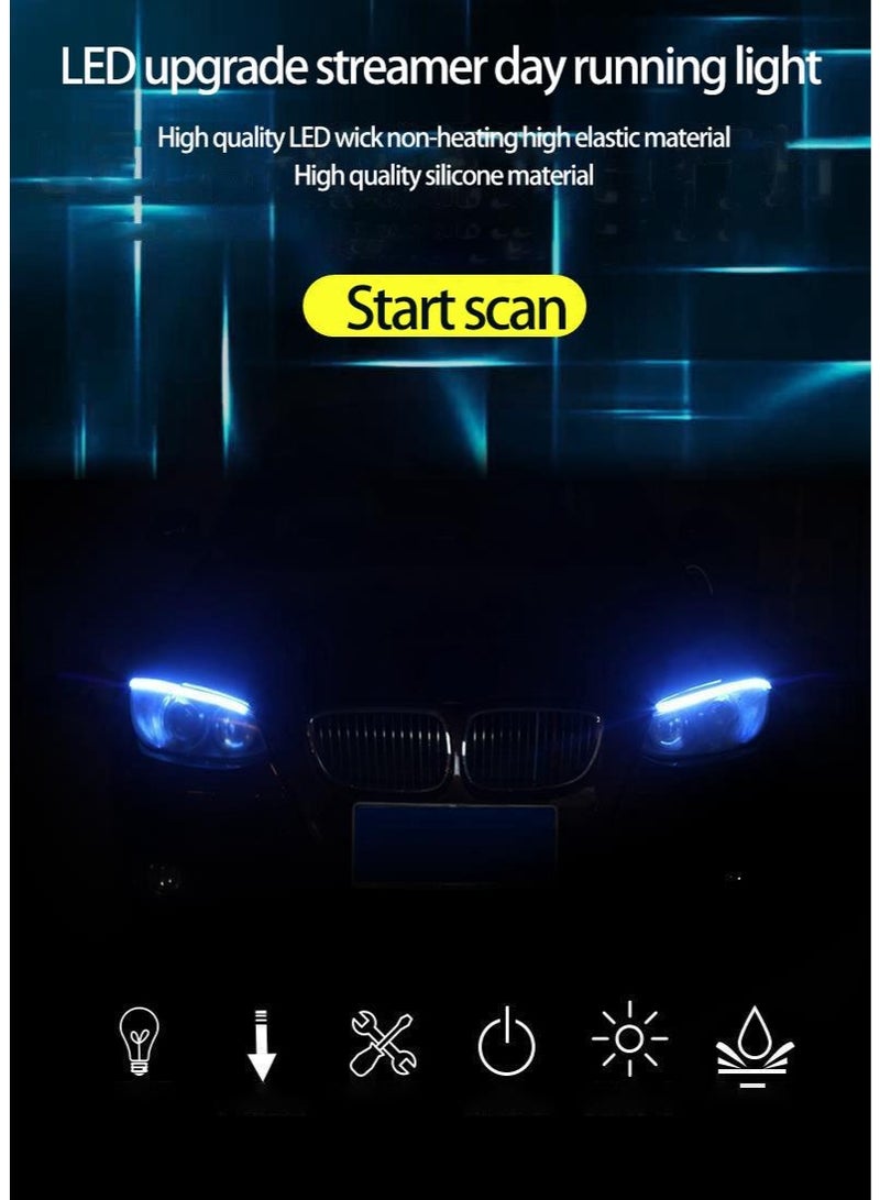 Extreme E Commerce Universal LED Streamer Daytime Running Light Strip with Sequential Turn Signal – Flexible Waterproof Silicone Car Headlight DRL Strip – White/Blue Driving Light & Amber Indicator (45cm) - Image 2