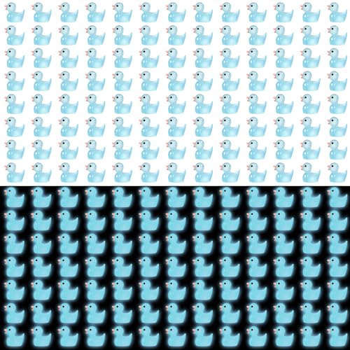 Hoemwarm 200Pcs Luminous Mini Resin Ducks Tiny Ducks Miniature Glow in The Dark Ducks Small Ornament Decoration for Home School Landscape Aquarium Ornament Dollhouse AccessoriesToys Party GiftBlue - Image 1