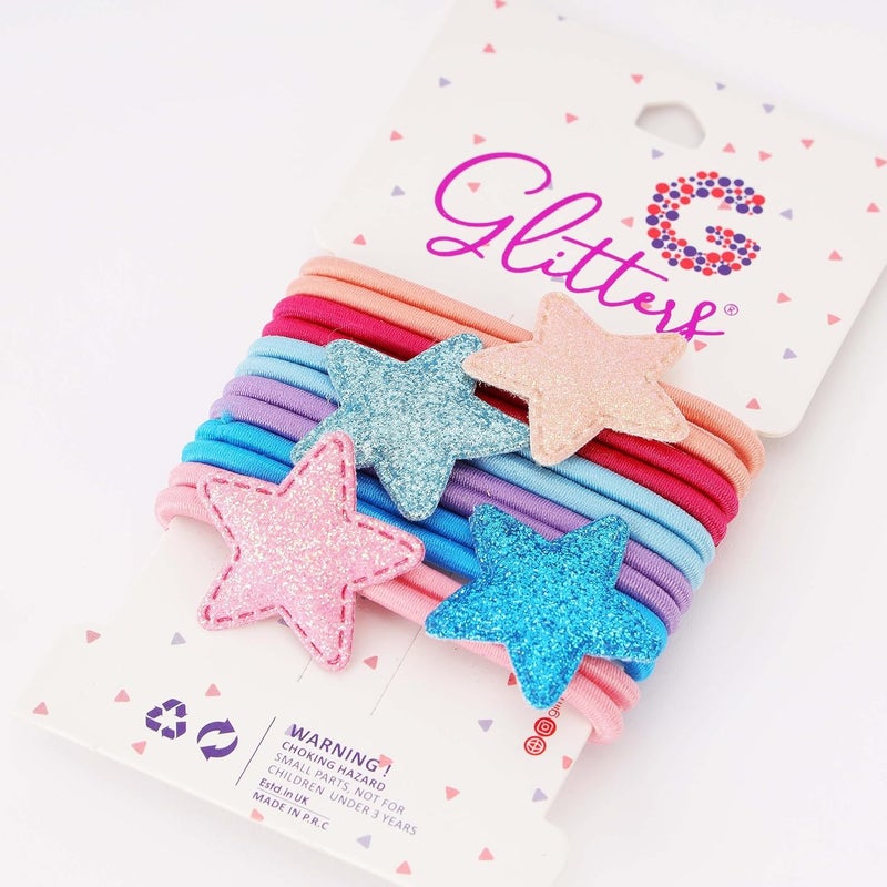 GLITTERS Trendy Fashion Multicolour Star Pony Back Elastics - Set of 6 Hair Tie Holders for Women and Girls - Image 3
