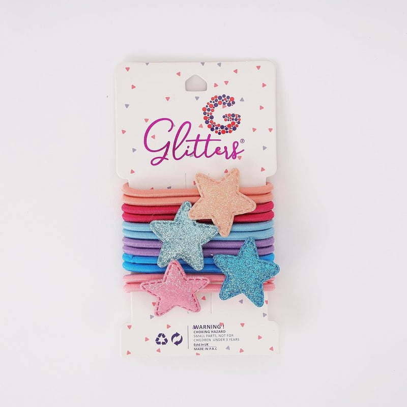 GLITTERS Trendy Fashion Multicolour Star Pony Back Elastics - Set of 6 Hair Tie Holders for Women and Girls - Image 1