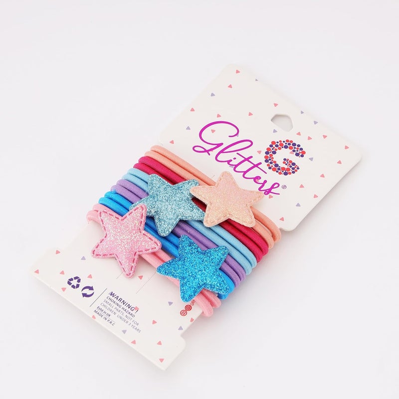 GLITTERS Trendy Fashion Multicolour Star Pony Back Elastics - Set of 6 Hair Tie Holders for Women and Girls - Image 2