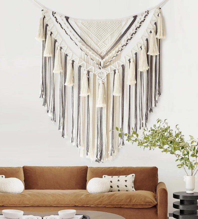 Jakalin Diverse operation compatible Macrame Wall Hanging Grey Small Macrame Wall Decor Panels Handmade Wall Art Home Living Room Bedroom Decor,31" Wx 39" L Balanced structure - Image 3