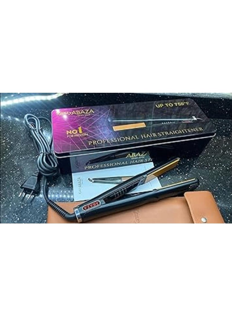 Kanzy Abaza King 2025 Professional Hair Straightener, 980°F, Gold Titanium Plates for Protein and Keratin Treatments with Leather Case and Tin - Black/Gold - Image 5