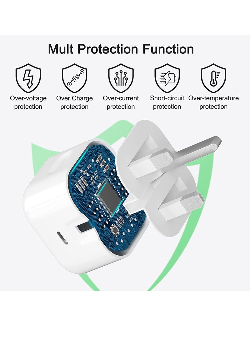 iPhone Charger USB C Fast Charger, iPhone Fast Charger Cable and Plug, 20W USB C Power Adapter, Type-C Wall Charger Plug with 1M Charging Cable Compatible with iPhone12/13/11/Pro/Max/XR/XS/X/8, Pad - Image 2