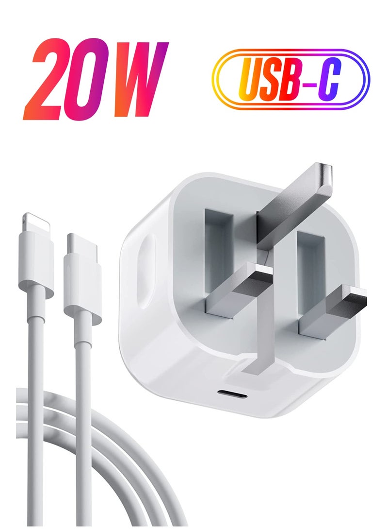 iPhone Charger USB C Fast Charger, iPhone Fast Charger Cable and Plug, 20W USB C Power Adapter, Type-C Wall Charger Plug with 1M Charging Cable Compatible with iPhone12/13/11/Pro/Max/XR/XS/X/8, Pad - Image 1