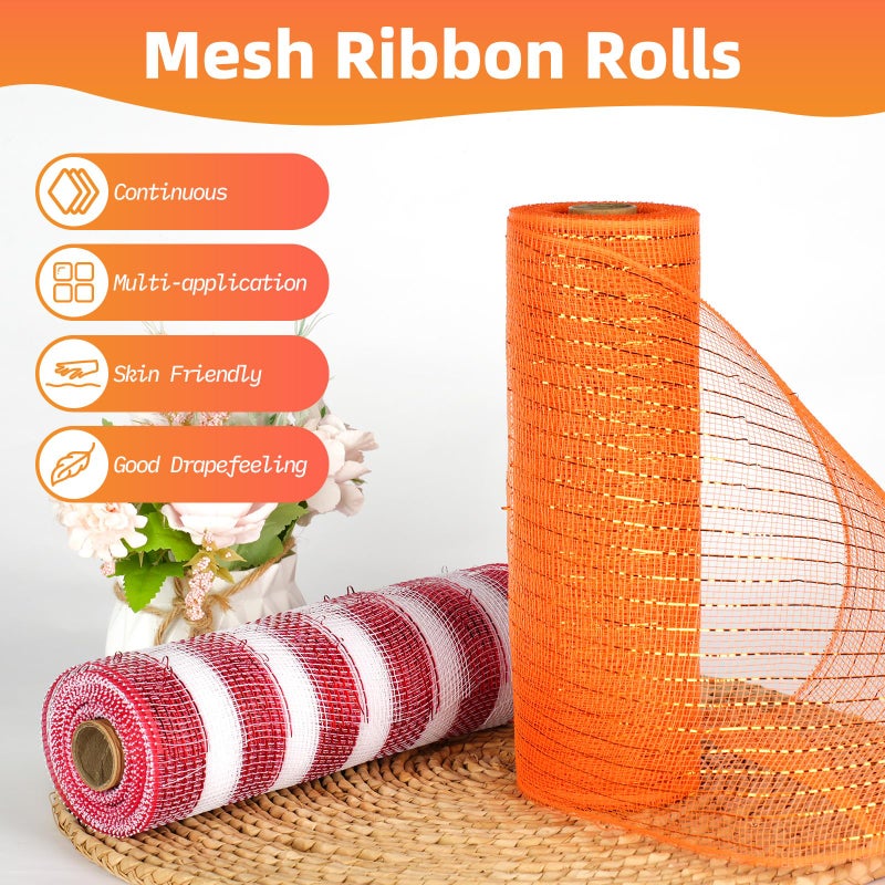 ICOSHOW Deco Mesh Ribbon - 10inch x 30 feet Each Roll Metallic Foil Mesh Ribbon for Christmas, Valentine's Easter Wreath and Home Decorating (Red) - Image 5