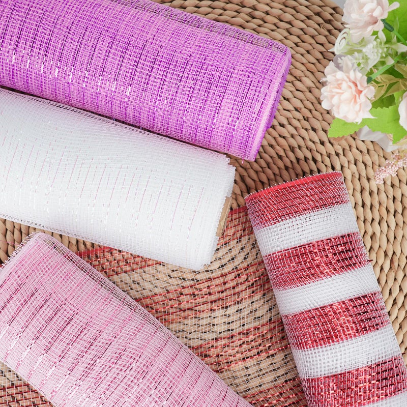 ICOSHOW Deco Mesh Ribbon - 10inch x 30 feet Each Roll Metallic Foil Mesh Ribbon for Christmas, Valentine's Easter Wreath and Home Decorating (Red) - Image 4