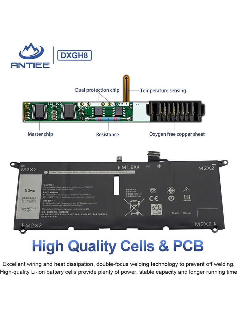 Generic 52Wh DXGH8 Replacement Laptop Battery for Dell XPS 13 9370 9380 7390 2019 Inspiron 13 7000 7390 7391 2-in-1 5390 5391 14 7400 7490 Latitude 3301 E33391 001 Vostro 13 5000 5390 5391 P82G001  - Image 3