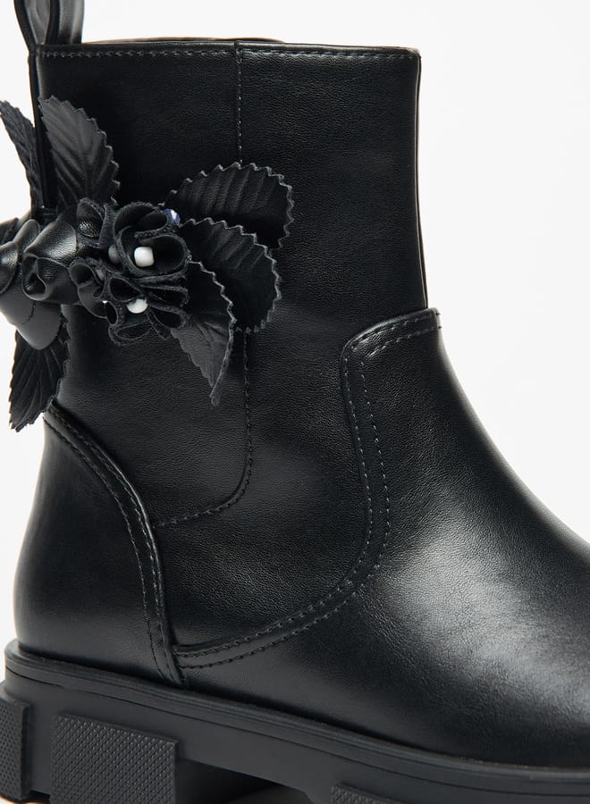 Little Missy Girls Floral Accent Ankle Boots with Zip Closure - Image 5