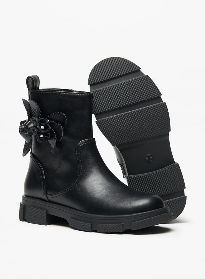 Little Missy Girls Floral Accent Ankle Boots with Zip Closure - Image 4