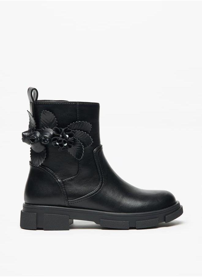 Little Missy Girls Floral Accent Ankle Boots with Zip Closure  - Image 3