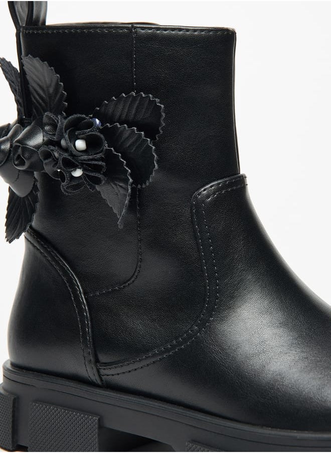 Little Missy Girls Floral Accent Ankle Boots with Zip Closure  - Image 5