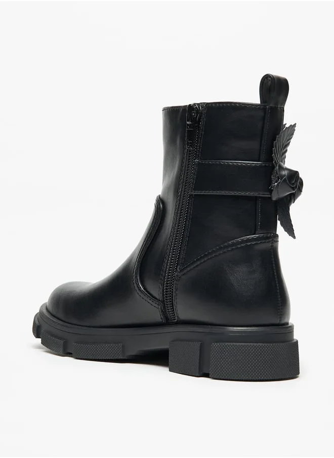 Little Missy Girls Floral Accent Ankle Boots with Zip Closure