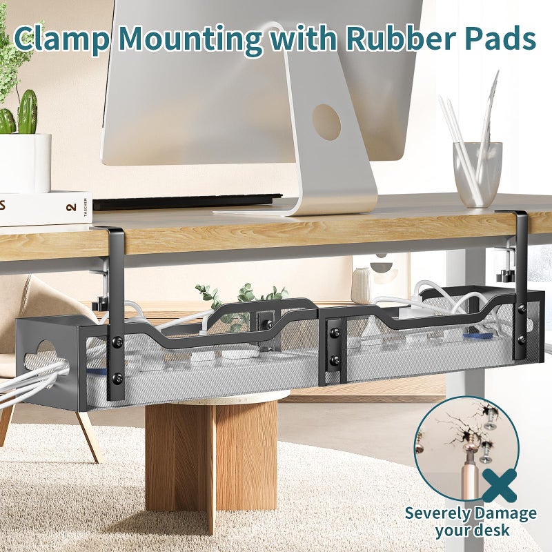 Litwaro Under Desk Cable Management Tray Black, Litwaro Cable Management Under Desk No Drill, 25'' Cable Tray with Clamp for Wire Management, Cord Organizer for Office, Home - No Damage to Table - Image 5