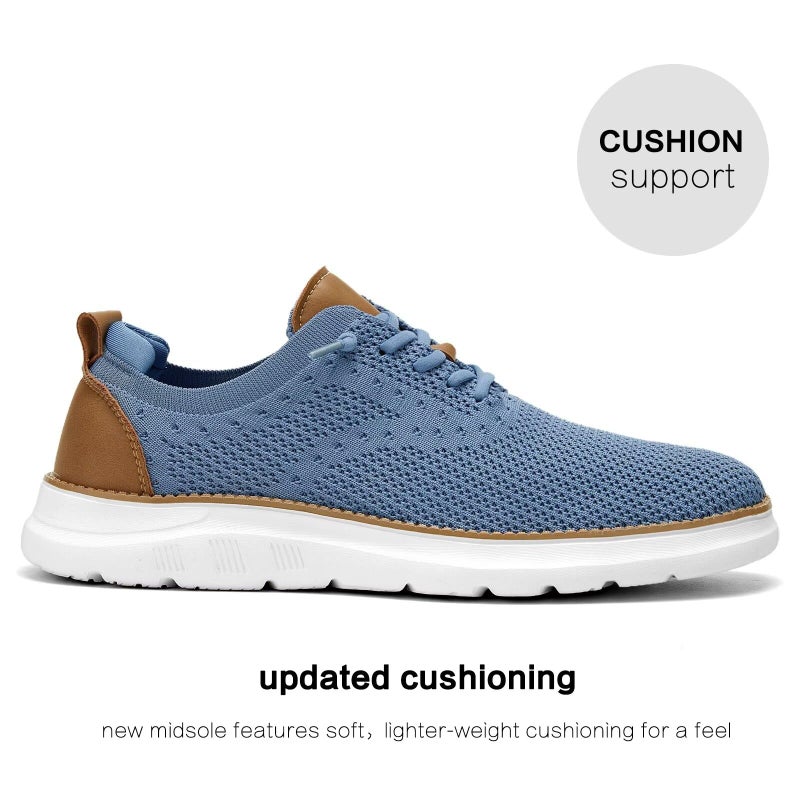 Luogoks Men's Mesh Sneakers Oxfords Lace-Up Lightweight Casual Walking Shoes Driving Shoes Misty Blue - Image 4