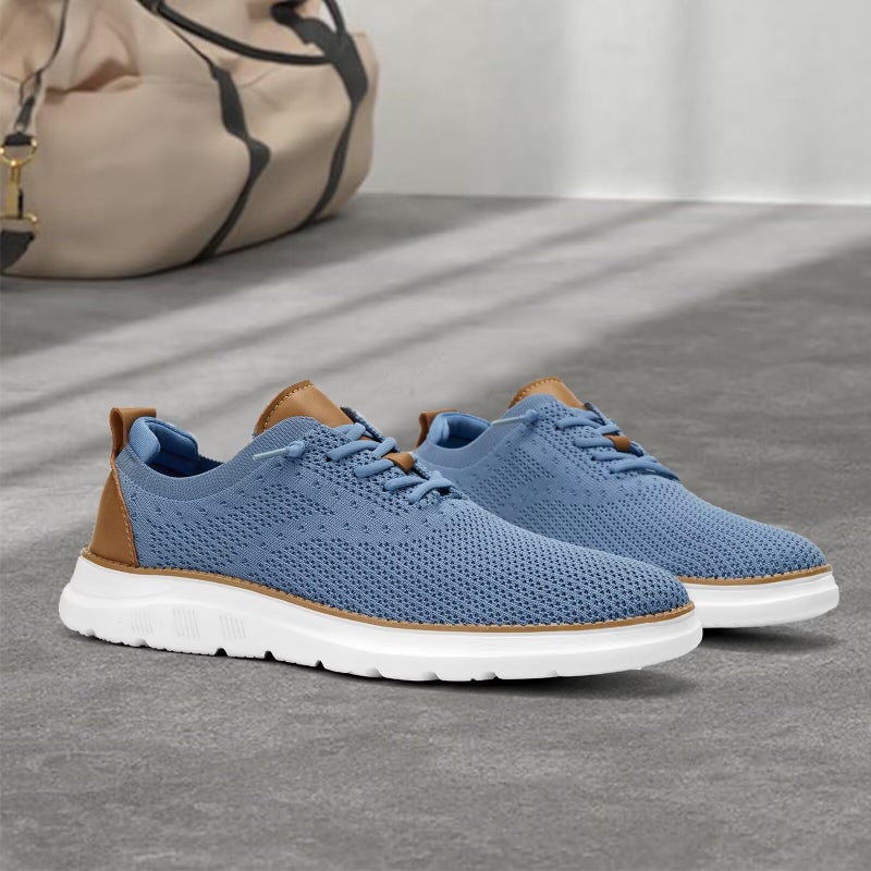 Luogoks Men's Mesh Sneakers Oxfords Lace-Up Lightweight Casual Walking Shoes Driving Shoes Misty Blue - Image 3