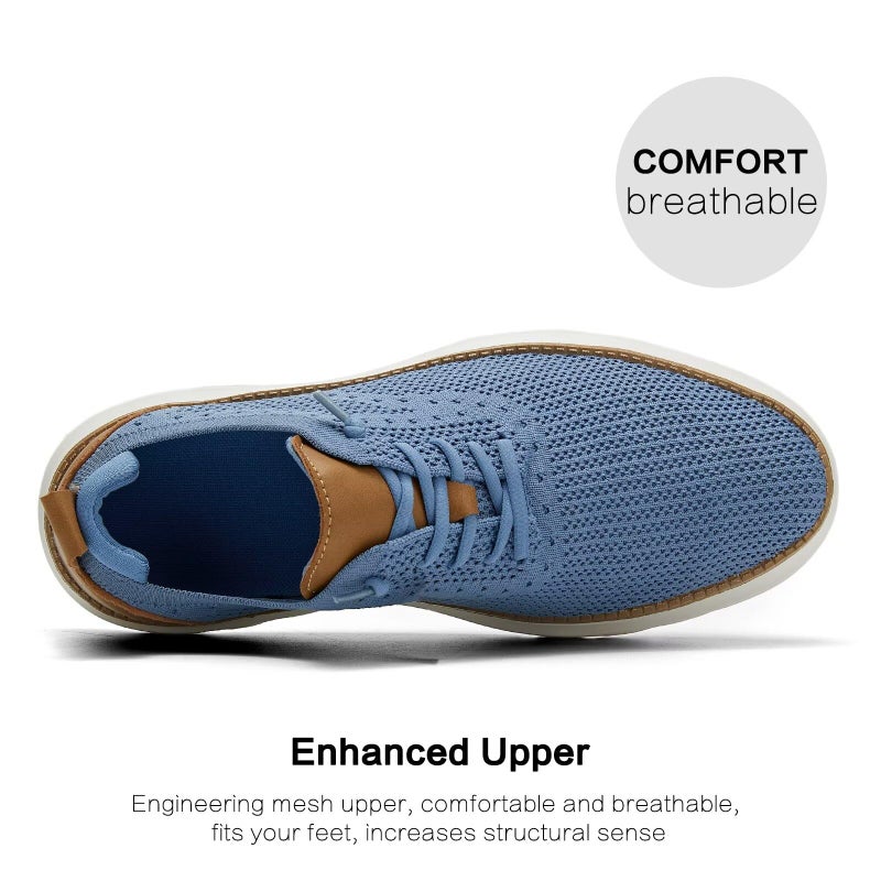 Luogoks Men's Mesh Sneakers Oxfords Lace-Up Lightweight Casual Walking Shoes Driving Shoes Misty Blue - Image 5