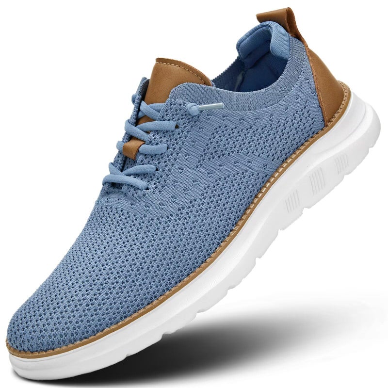 Luogoks Men's Mesh Sneakers Oxfords Lace-Up Lightweight Casual Walking Shoes Driving Shoes Misty Blue - Image 1
