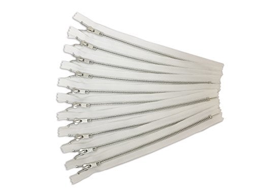 Craftbot White Metal Zipper 6 Inch No.5 for Bags - Silver Set of 12 - Image 3