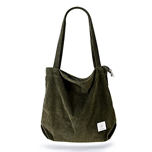 KALIDI FANCY FOREST KALIDI Corduroy Tote Bag for Women Large Shoulder Bag Casual Hobo Zipper Handbag Purse with Front Pockets Work Shopping - Image 1