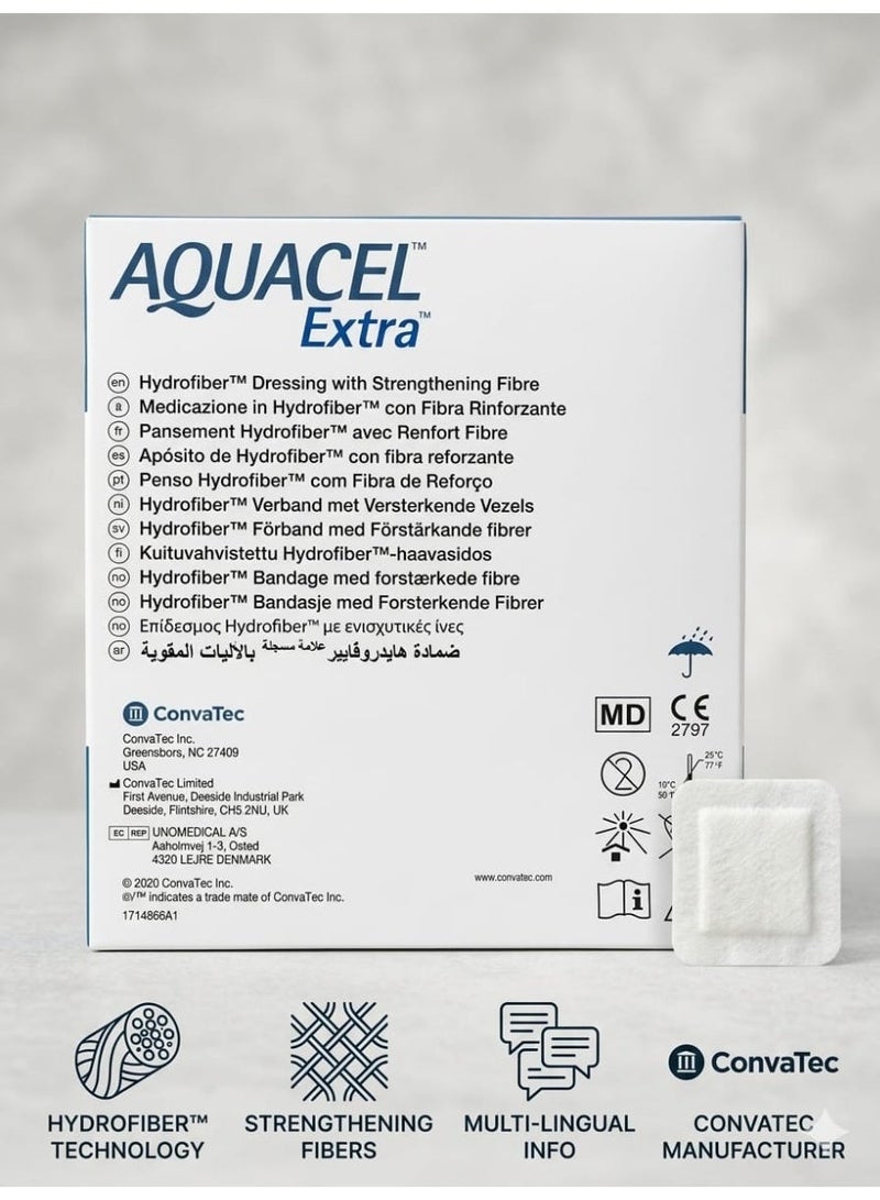 ConvaTec AQUACEL Hydrofiber15x15 Ribbon Dressing with Strengthening Fiber for Packing Small Wounds, Medical Grade, Absorbant, Non-Woven, Sterile, 5ct Box - Image 2