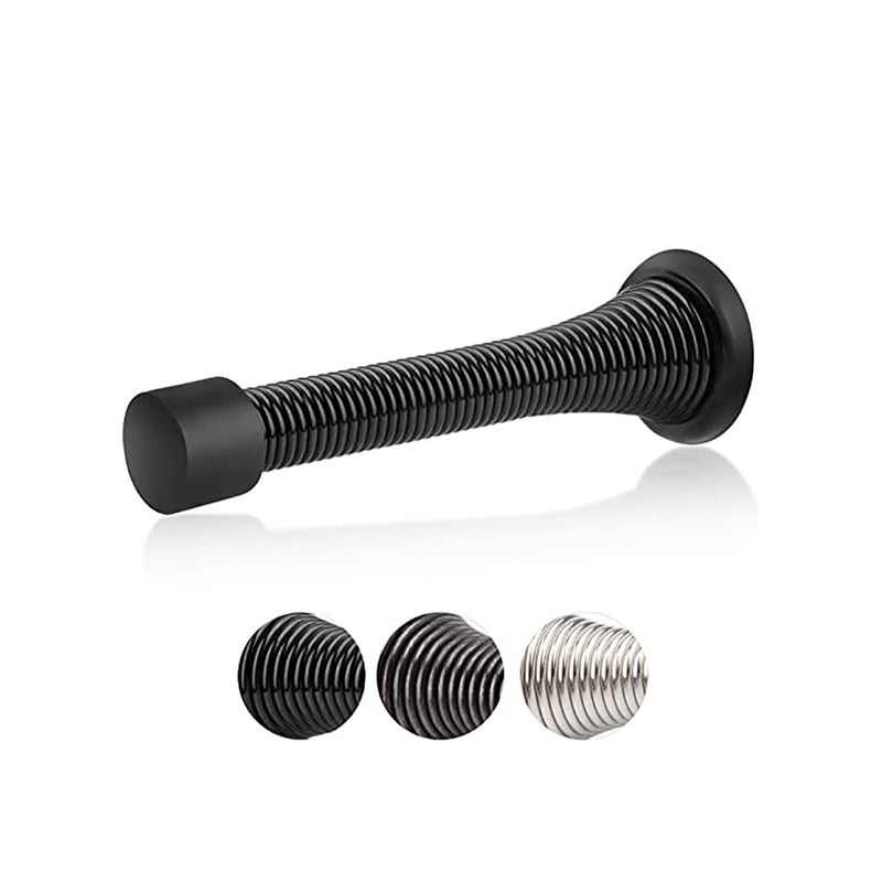 SOLARAE 12 Pack Black Spring Door Stops, 3-1/8" Heavy Duty Door Stop Flexible Spring Door Stopper with Low Mounted Baby Proof Black Rubber Bumper Tips - Image 1