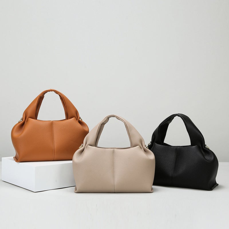 Bag Women'S All-Match Fashionable Simple Casual Handbag Niche High-End Retro Genuine Leather Tote Bag - Image 3