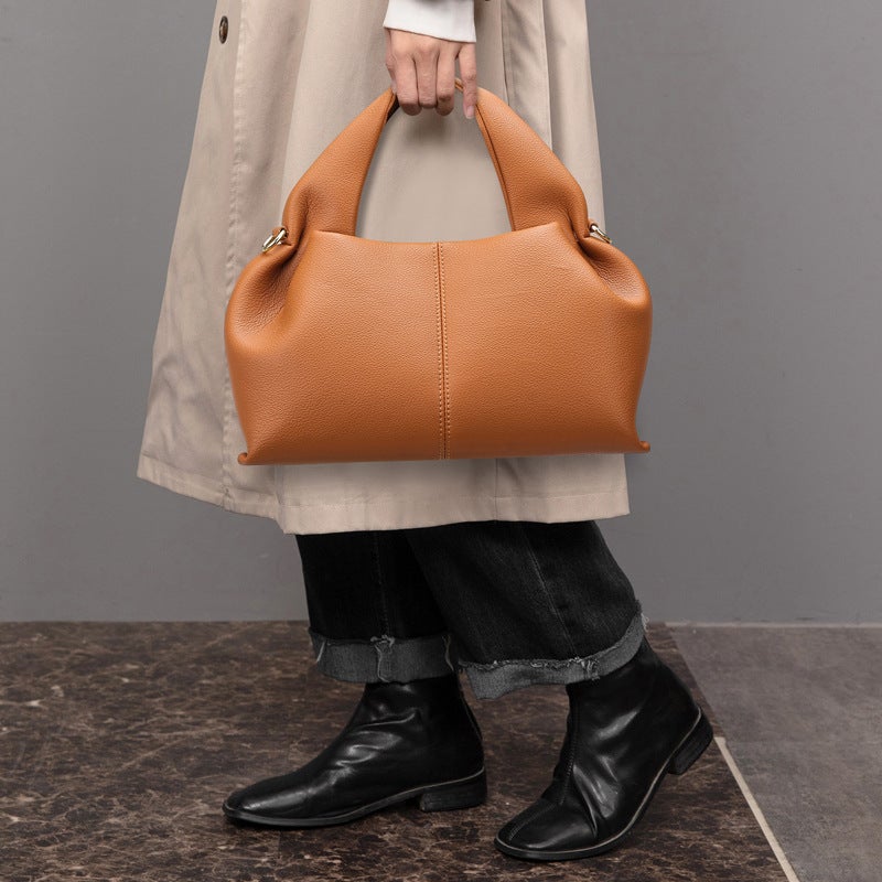 Bag Women'S All-Match Fashionable Simple Casual Handbag Niche High-End Retro Genuine Leather Tote Bag - Image 2