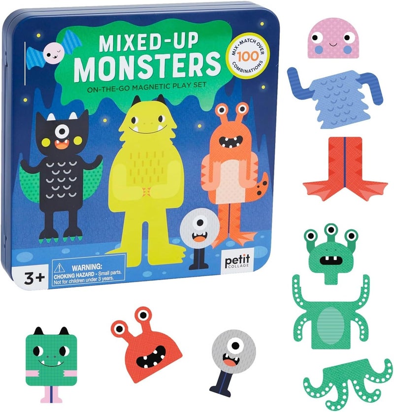 Petit Collage Travel Game, Mix + Match Monsters Magnetic Play Set, 27 Magnetic Pieces, 2 Background Scenes, Ages 3+ - Image 1