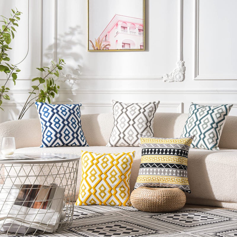 Wacomeco Pack Of 2 Embroidered Decorative Throw Pillow Covers - Accent Boho Pillowcases Farmhouse Cushion Covers For Sofa Bedroom Couch Car  18 X 18 In  Grey - Image 2