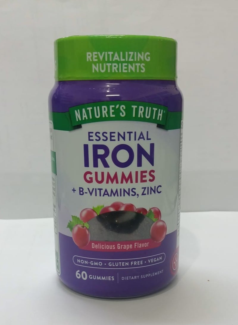 نايتشورز تروث الحديد الأساسي + فيتامينات ب، الزنك، العنب الطبيعي، 60 علكة نباتية - Image 1