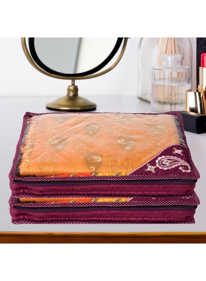 Kuber Industries Kuber Industries Saree Cover | Clothes Storage Bag | Suit Packing Cover | Cloth Stoarge Organizer | Cloth Wardrobe Storage Organiser with Zip | Side Embroidery-Design | 3 Inch | Pack of 9 | Purple - Image 2