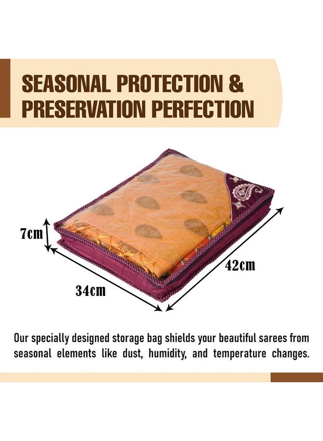 Kuber Industries Kuber Industries Saree Cover | Clothes Storage Bag | Suit Packing Cover | Cloth Stoarge Organizer | Cloth Wardrobe Storage Organiser with Zip | Side Embroidery-Design | 3 Inch | Pack of 9 | Purple - Image 3