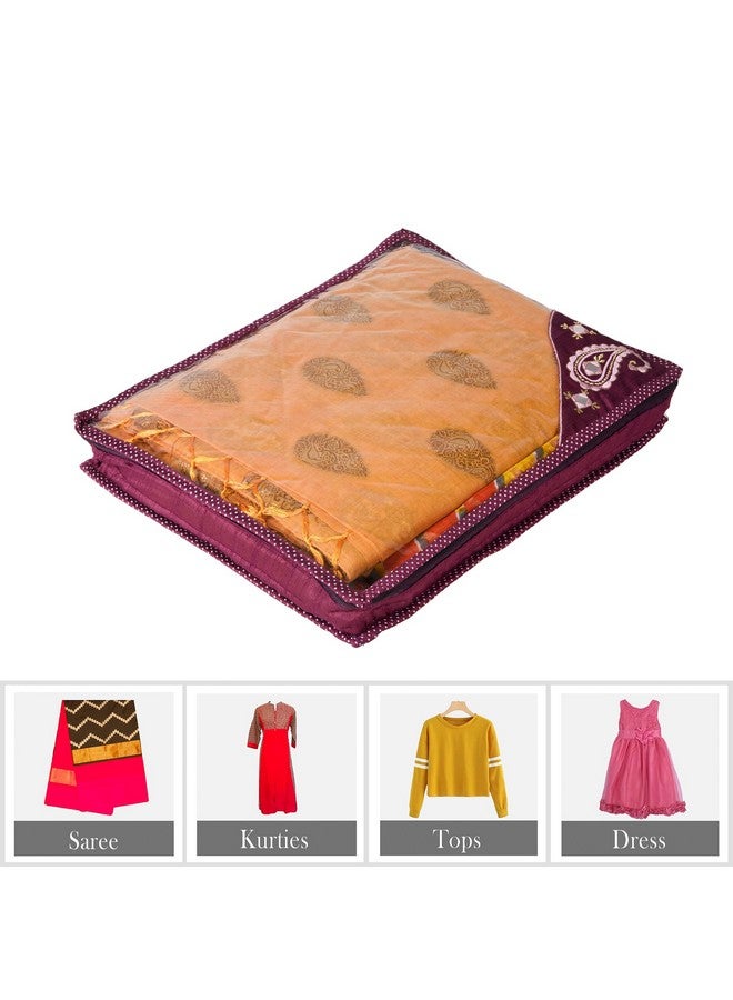 Kuber Industries Kuber Industries Saree Cover | Clothes Storage Bag | Suit Packing Cover | Cloth Stoarge Organizer | Cloth Wardrobe Storage Organiser with Zip | Side Embroidery-Design | 3 Inch | Pack of 9 | Purple - Image 5