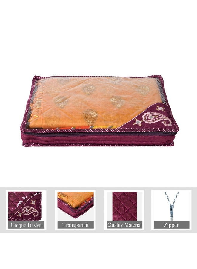 Kuber Industries Kuber Industries Saree Cover | Clothes Storage Bag | Suit Packing Cover | Cloth Stoarge Organizer | Cloth Wardrobe Storage Organiser with Zip | Side Embroidery-Design | 3 Inch | Pack of 9 | Purple - Image 4