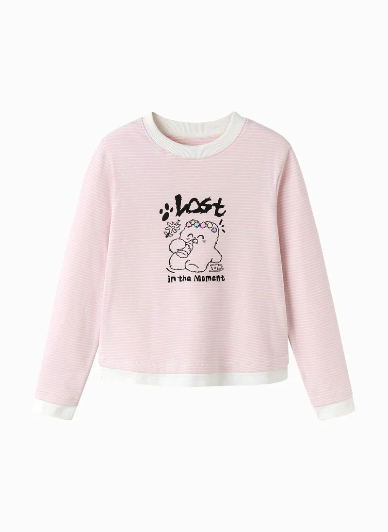 Balabala Kids Girl Round v-neck long-sleeved T-shirt