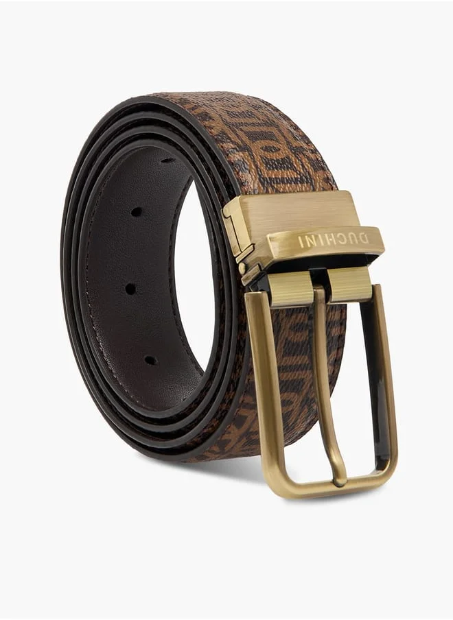 دوتشيني Men's Monogram Print Belt with Pin Buckle Closure