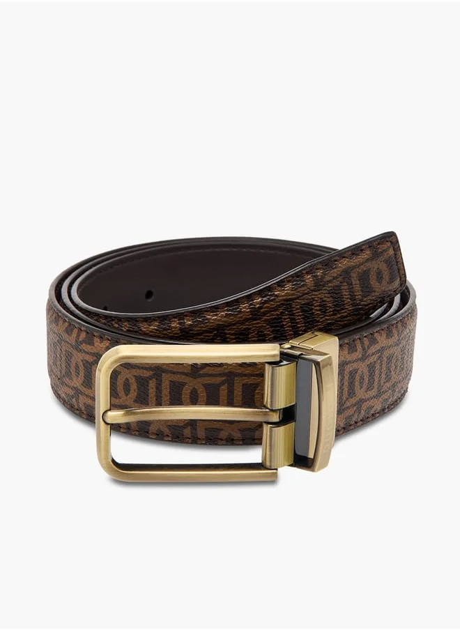 دوتشيني Men's Monogram Print Belt with Pin Buckle Closure